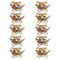 Kit 10 Conjuntos de Mesa com 4 Cadeiras de Madeira Dobravel 70x70 Mel