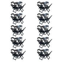 Kit 10 Conjuntos de Mesa com 4 Cadeiras de Madeira Dobravel 70x70 Qualidade Móveis Guara - Preto