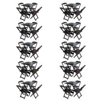 Kit 10 Conjuntos de Mesa com 4 Cadeiras de Madeira Dobravel 70x70 Tabaco