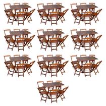 Kit 10 Conjuntos de Mesa Dobráveis de Madeira 70x110cm com 6 Cadeiras Imbuia
