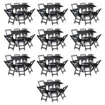 Kit 10 Conjuntos de Mesa Dobráveis de Madeira 70x110cm com 6 Cadeiras Preta