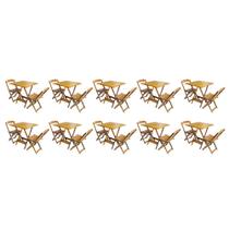 Kit 10 Conjuntos de Mesa Dobravel com 2 Cadeiras de Madeira 70x70 Ideal para Bar e Restaurante - Mel