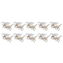 Kit 10 Conjuntos de Mesa Dobravel com 2 Cadeiras de Madeira 70x70 Ideal para Bar e Restaurante - Sem