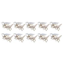 Kit 10 Conjuntos de Mesa Dobravel com 2 Cadeiras de Madeira 70x70 Ideal para Bar e Restaurante - sem Kit 10 Conjuntos de Mesa Dobravel com 2 Cadeiras de Madeira 70x70 Ideal para Bar e Restaurante - sem