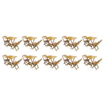 Kit 10 Conjuntos de Mesa Dobravel com 2 Cadeiras de Madeira 70x70 - Mel