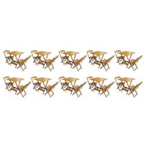 Kit 10 Conjuntos de Mesa Dobravel com 2 Cadeiras de Madeira 70x70 - Mel
