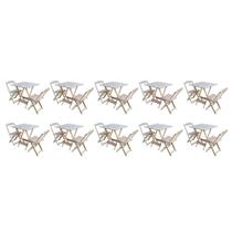 Kit 10 Conjuntos de Mesa Dobravel com 2 Cadeiras de Madeira 70x70 - sem Pintura