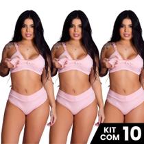 Kit 10 Conjuntos de Sutiã Amamentação e Calcinha Cós Alto Cotton Confortável Prático