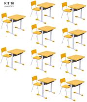 Kit 10 Conjuntos Escolar Individual Juvenil/Adulto com porta Livros cor Amarelo