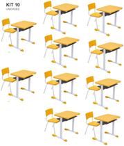 Kit 10 Conjuntos Escolar Individual Juvenil/Adulto com porta Livros cor Amarelo