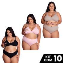 Kit 10 Conjuntos Sutiã e Calcinha Cotton Amamentação Plus Size Tamanho Grande