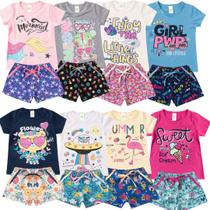 Kit 10 Conjuntos Verão Infantil Feminino Algodão Cores Estampas Variadas Roupa Menina Blusinha + Shorts Tamanhos 4 6 8