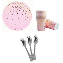 Kit 10 Convidado Pratos Copos Papel Colher 14Cm Descartáveis