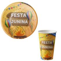KIT 10 Convidados Pratos Copos Papel Festa Junina Decoração