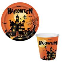 Kit 10 Convidados Pratos Copos Papel Halloween Festa Decoração Kit 10 Convidados Pratos Copos Papel Halloween Festa Decoração