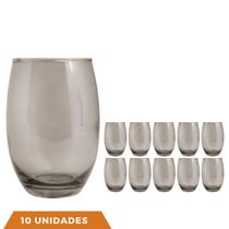 Kit 10 Copo De Vidro 450ml Redondo Bellagio Cinza Luxo