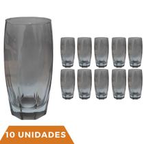 Kit 10 Copo Florida de Vidro Cinza Mesa Posta Chique 370ml - PRATICASA