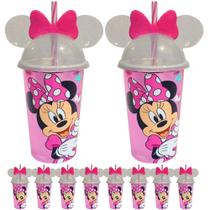 Kit 10 Copo Minnie Rosa Orelhas Festa Aniversario Infantil