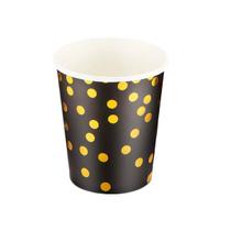 Kit 10 Copos 270ml Descartáveis de Luxo em Papel Para Festa - Preto e Bolas Douradas