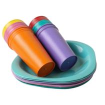 Kit 10 Copos 350ml 10 Pratos Plástico Coloridos Infantil