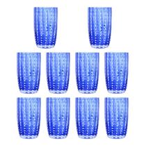 Kit 10 Copos Alto de Vidro para Água Sucos e Refrigerante Orquídea Azul 500ml Wolff