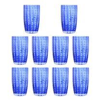 Kit 10 Copos Alto de Vidro para Água Sucos e Refrigerante Orquídea Azul 500ml Wolff