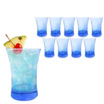 Kit 10 Copos De Vidro Azul 210ml Liso Água Suco Drinks - Mypa