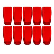 Kit 10 Copos de Vidro Vermelho Florida Mesa Chique 370ml