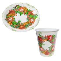 Kit 10 Copos e 10 Pratos de Papel Feliz Natal Guirlanda Natalina Silver Festas - Inspire sua Festa Loja