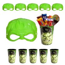 Kit 10 Copos e Máscaras do Super Herói Verde Hulk Aniversário de Criança