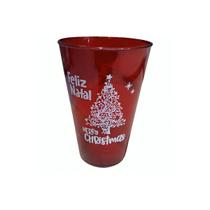 Kit 10 Copos Natalinos Feliz Natal Vermelho Acrílico 450ml