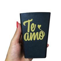 Kit 10 Copos Quadrado Plástico Pretos Te Amo 300ml Namorados