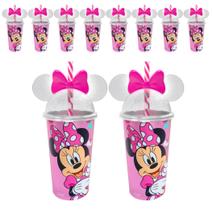 Kit 10 Copos Shake 500ml Plasútil Com Canudo Minnie Rosa Kit 10 Copos Shake 500ml Plasútil Com Canudo Minnie Rosa
