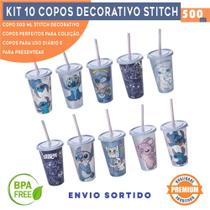 Kit 10 Copos Stitch 500ml com Tampa e canudo para Refri Bpa Free Personalizado Disney Lembrancinha Festa Infantil Plasutil Kit 10 Copos Stitch 500ml com Tampa e canudo para Refri Bpa Free Personalizado Disney Lembrancinha Festa Infantil Plasutil