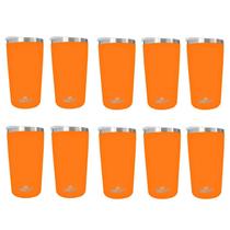 Kit 10 Copos Térmicos Aço Inox 420ML Laranja p/ Água Cerveja Café - Quente e Frio Unica