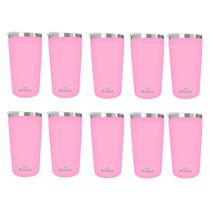 Kit 10 Copos Térmicos Aço Inox 420ML Rosa p/ Água Cerveja Café - Quente e Frio Unica
