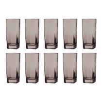 kit 10 Copos Texas Quadrado Vidro Cinza Mesa Posta Chique 320ml