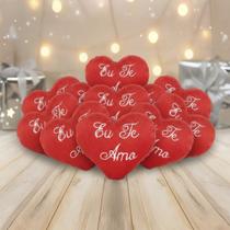 Kit 10 Coração de Pelúcia 13 CM Frase Bordada Eu Te Amo Almofadinha super macia