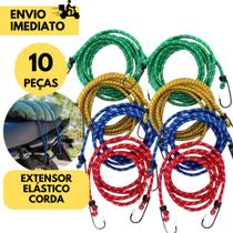 Kit 10 Corda Elástica Extensora c/ 2 Ganchos p/ Bagageiro Tam 1,50mt x 8mm Moto Motoboy Amarrar Baga