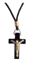 Kit 10 Cordões Colares com Crucifixo de Jesus Cristo em Madeira - SJO Artigos Religiosos