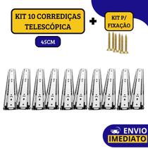 Kit 10 Corrediças Gaveta Trilho Telescópica Light Com Parafusos 45cm