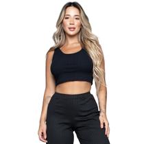 Kit 10 Croppeds Camiseta WLS Modas Regata Canelado Feminino Preto Kit 10 Croppeds Camiseta WLS Modas Regata Canelado Feminino Preto