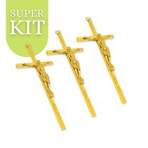 Kit 10 Crucifixo Cruz Metal Moderno Cromado 15cm Atacado