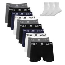 Kit 10 Cueca Boxer Polo Wear Microfibra Sortido 3 Meias M10