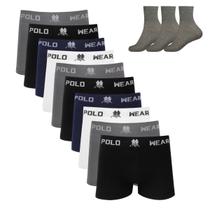 Kit 10 Cueca Boxer Polo Wear Microfibra Sortido 3 Meias M12