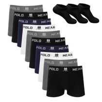 Kit 10 Cueca Boxer Polo Wear Microfibra Sortido + 3 Meias M3