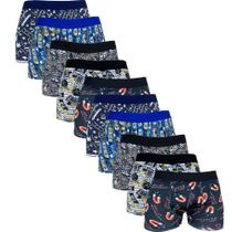 Kit 10 Cuecas Box Boxer Em Microfibra Estampada Adulto Kit 10 Cuecas Box Boxer Em Microfibra Estampada Adulto