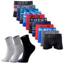 Kit 10 Cuecas Boxer Adulto 12 Pares Meias Sport Longa Kit 10 Cuecas Boxer Adulto 12 Pares Meias Sport Longa