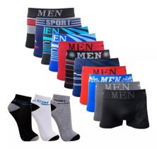 Kit 10 Cuecas Boxer Adulto 12 Pares Meias