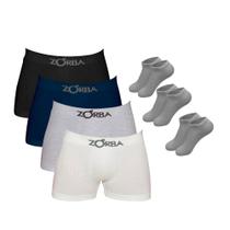 Kit 10 Cuecas Boxer Algodão Sem Costura + 6 Pares de Meias